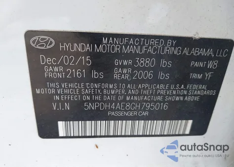 2016 Hyundai Elantra Value Edition from USA, damaged, VIN 5NPDH4AE8GH795016